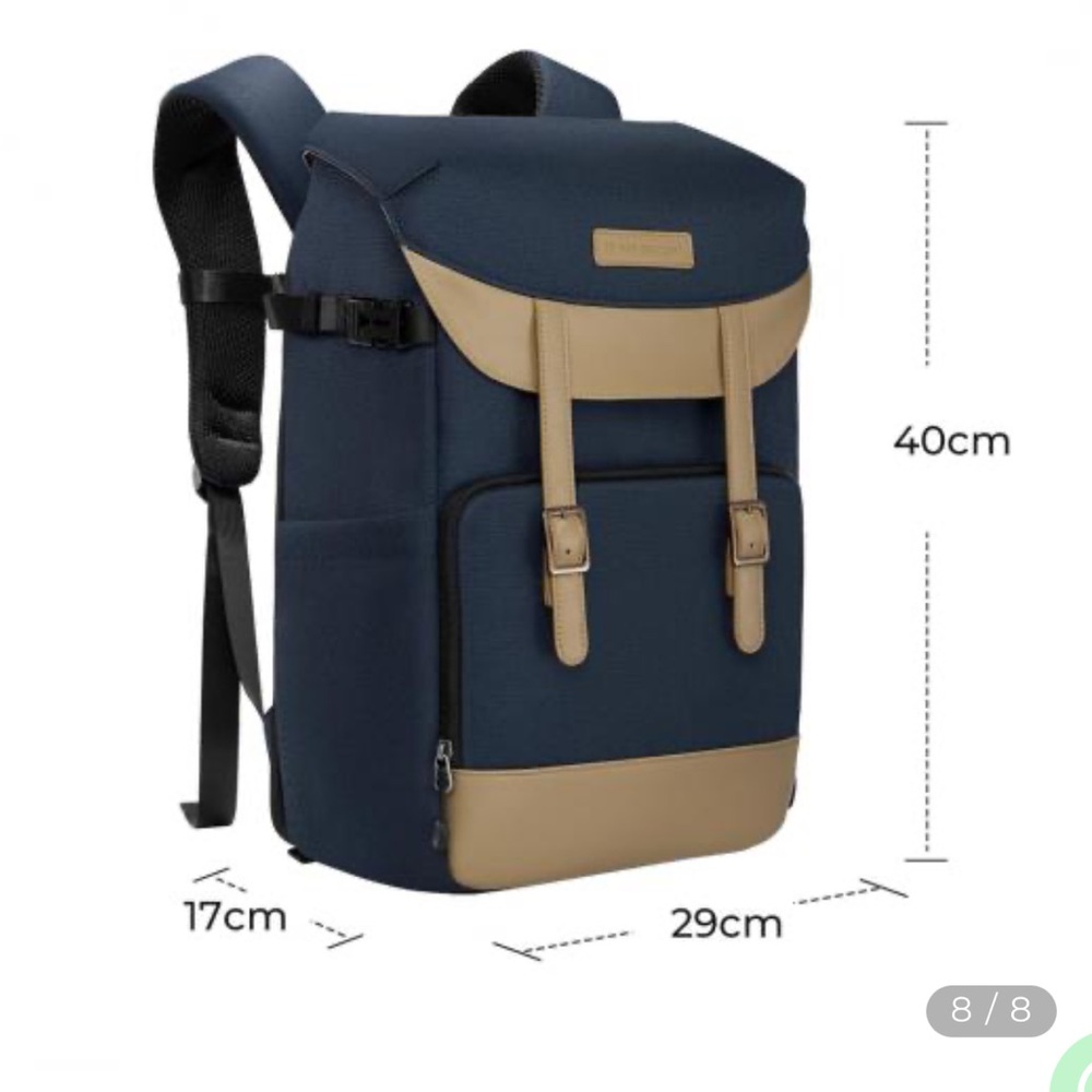 Camera Backpack Navy & Leather